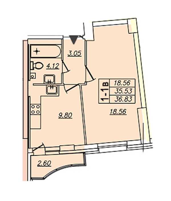 Однокомнатная квартира в : площадь 36.83 м2 , этаж: 5 - 6 – купить в Санкт-Петербурге